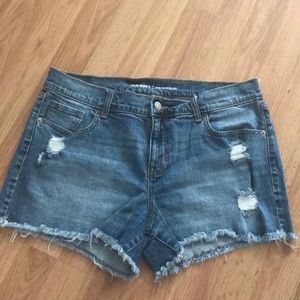 Distressed denim shorts